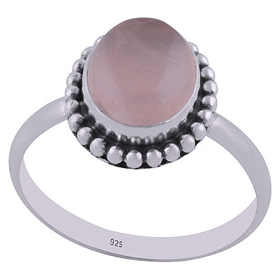 Gorgeous Rawa Work Around Rose Quartz Oval Shape 925 Sterling Solid Silver Ring - R3401548-54