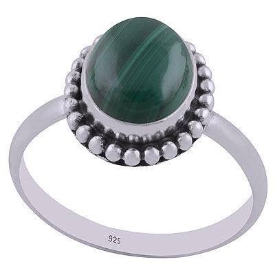 Gorgeous Rawa Work Around Malachite Oval Shape 925 Sterling Solid Silver Ring - R3401548-55
