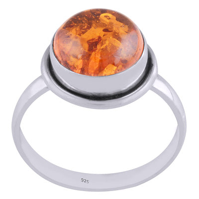 Plain Wire Around Amber Round Shape 925 Sterling Solid Silver Ring - R3401551-16