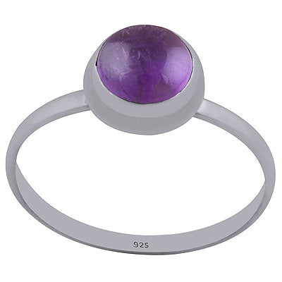 Beautiful Plain Amethyst Round Shape 925 Sterling Solid Silver Ring - R3401552-11