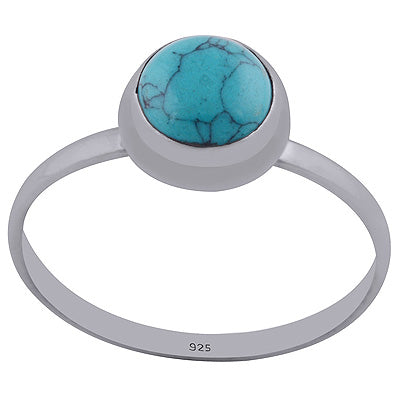 Beautiful Plain Turquoise Round Shape 925 Sterling Solid Silver Ring - R3401552-23