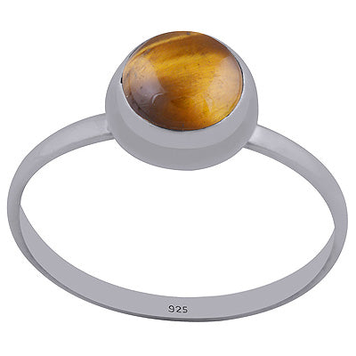 Beautiful Plain Tiger's Eye Round Shape 925 Sterling Solid Silver Ring - R3401552-40