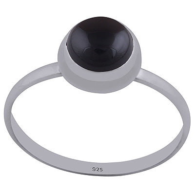 Beautiful Plain Black Onyx Round Shape 925 Sterling Solid Silver Ring - R3401552-48