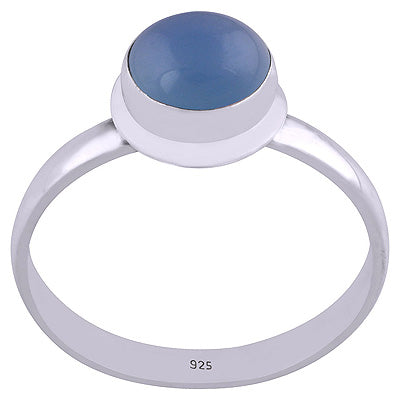 Beautiful Plain Blue Chalcedony Round Shape 925 Sterling Solid Silver Ring - R3401552-51