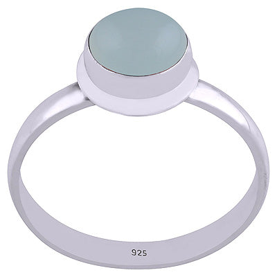 Beautiful Plain Aqua Chalcedony Round Shape 925 Sterling Solid Silver Ring - R3401552-52