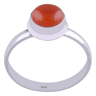 Beautiful Plain Carnelian Round Shape 925 Sterling Solid Silver Ring - R3401552-73