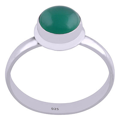 Beautiful Plain Green Onyx Round Shape 925 Sterling Solid Silver Ring - R3401552-75