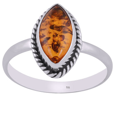 Classic Wire Around Amber Marquise Shape 925 Sterling Solid Silver Ring - R3401555-1