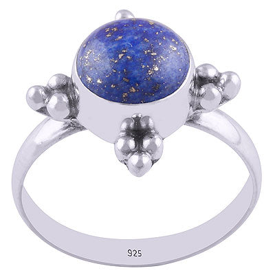 Alluring Rawa Work Around Lapis Round Shape 925 Sterling Solid Silver Ring - R3401557-10