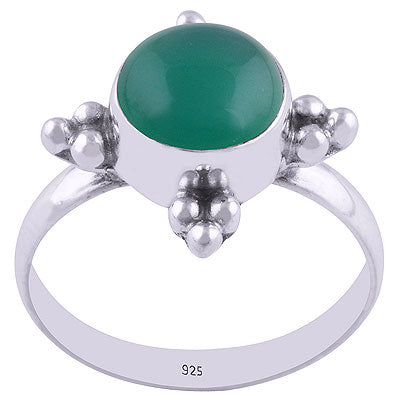 Alluring Rawa Work Around Green Onyx Round Shape 925 Sterling Solid Silver Ring - R3401557-12