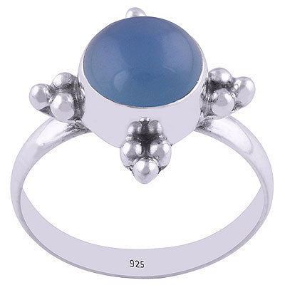 Alluring Rawa Work Around Blue Chalcedony Round Shape 925 Sterling Solid Silver Ring - R3401557-14