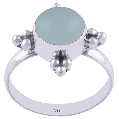 Alluring Rawa Work Around Aqua Chalcedony Round Shape 925 Sterling Solid Silver Ring - R3401557-15