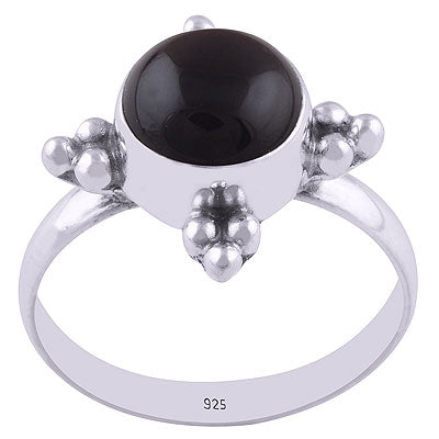 Alluring Rawa Work Around Black Onyx Round Shape 925 Sterling Solid Silver Ring - R3401557-16