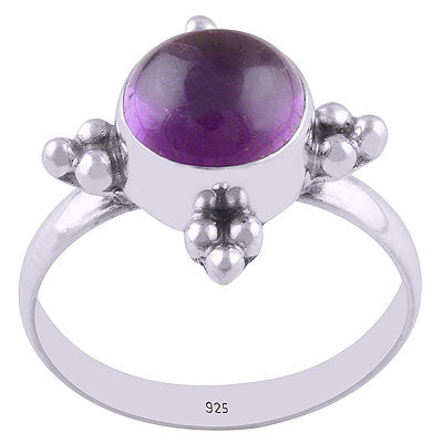 Alluring Rawa Work Around Amethyst Round Shape 925 Sterling Solid Silver Ring - R3401557-5