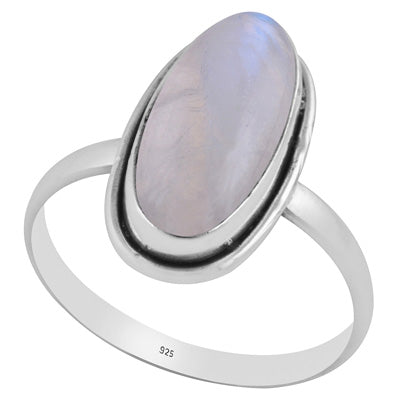 Beautiful Seated Rainbow Moonstone Oval Shape 925 Sterling Solid Silver Ring - R3401564-463