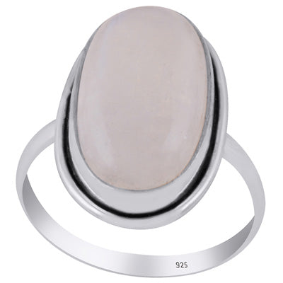 Beautiful Seated Rainbow Moonstone Oval Shape 925 Sterling Solid Silver Ring - R3401564-466