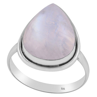 Beautiful Seated Rainbow Moonstone Pear Shape 925 Sterling Solid Silver Ring - R3401564-468
