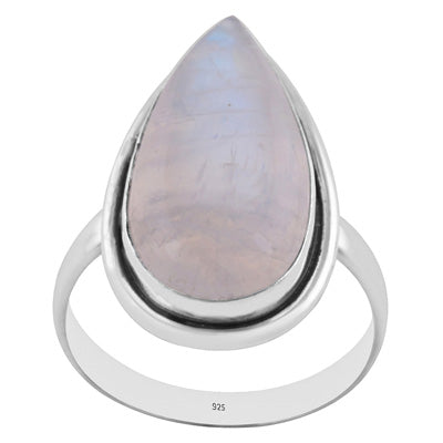 Beautiful Seated Rainbow Moonstone Pear Shape 925 Sterling Solid Silver Ring - R3401564-469