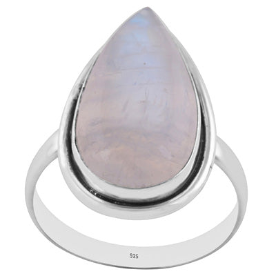 Beautiful Seated Rainbow Moonstone Pear Shape 925 Sterling Solid Silver Ring - R3401564-472