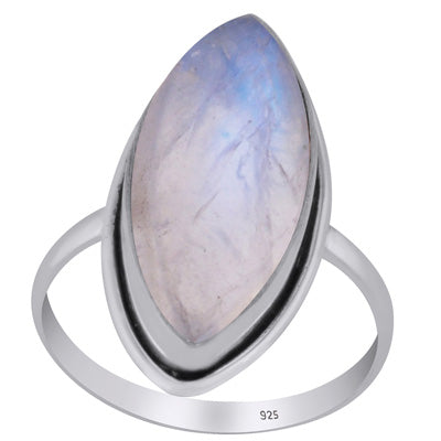 Beautiful Seated Rainbow Moonstone Marquise Shap 925 Sterling Solid Silver Ring - R3401564-476