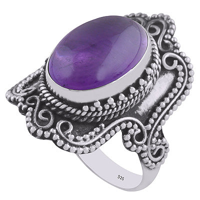 Authentic Handcrafted Work Around Amethyst Oval Shape 925 Sterling Solid Silver Ring - R3401566-71