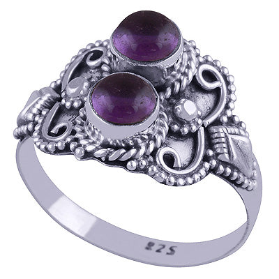 Stunning Hand Work Around Amethyst Round Shape 925 Sterling Solid Silver Ring - R3401571-1