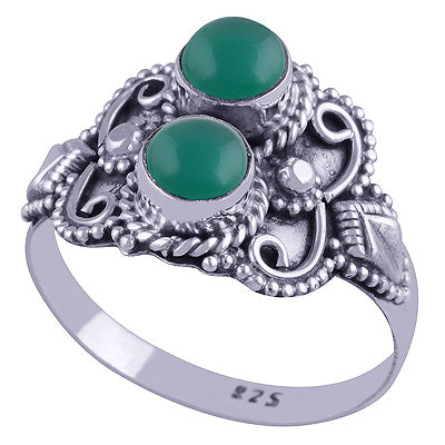 Stunning Hand Work Around Green Onyx Round Shape 925 Sterling Solid Silver Ring - R3401571-50