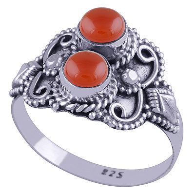 Stunning Hand Work Around Carnelian Round Shape 925 Sterling Solid Silver Ring - R3401571-51