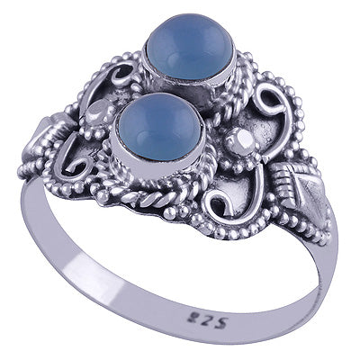 Stunning Hand Work Around Blue Chalcedony Round Shape 925 Sterling Solid Silver Ring - R3401571-52