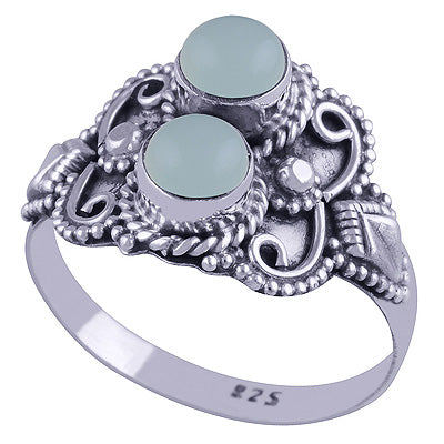 Stunning Hand Work Around Aqua Chalcedony Round Shape 925 Sterling Solid Silver Ring - R3401571-53