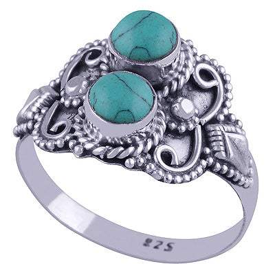 Stunning Hand Work Around Turquoise Round Shape 925 Sterling Solid Silver Ring - R3401571-6