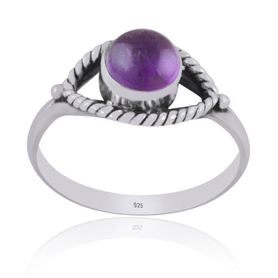 Stunning Handwork Around Amethyst Round Shape 925 Sterling Solid Silver Ring - R3401581-1