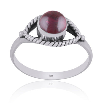 Stunning Handwork Around Garnet Round Shape 925 Sterling Solid Silver Ring - R3401581-18
