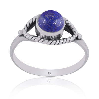 Stunning Handwork Around Lapis Round Shape 925 Sterling Solid Silver Ring - R3401581-20
