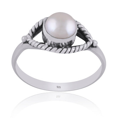 Stunning Handwork Around Pearl Round Shape 925 Sterling Solid Silver Ring - R3401581-23