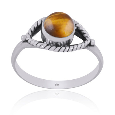 Stunning Handwork Around Tiger's Eye Round Shape 925 Sterling Solid Silver Ring - R3401581-25