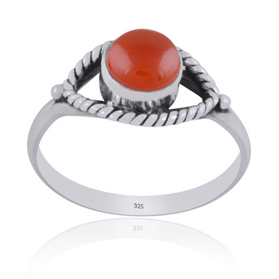 Stunning Handwork Around Carnelian Round Shape 925 Sterling Solid Silver Ring - R3401581-31