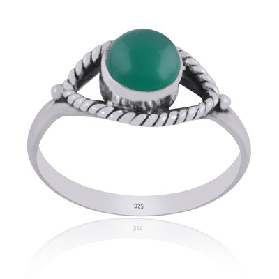 Stunning Handwork Around Green Onyx Round Shape 925 Sterling Solid Silver Ring - R3401581-32