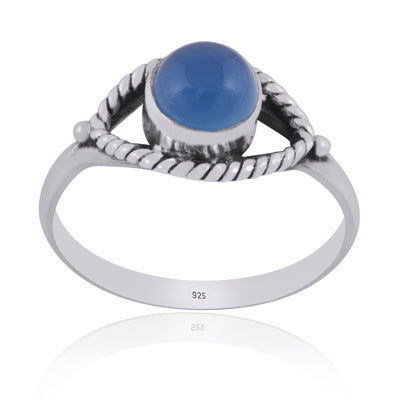Stunning Handwork Around Blue Chalcedony Round Shape 925 Sterling Solid Silver Ring - R3401581-33
