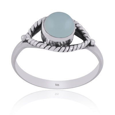 Stunning Handwork Around Aqua Chalcedony Round Shape 925 Sterling Solid Silver Ring - R3401581-34