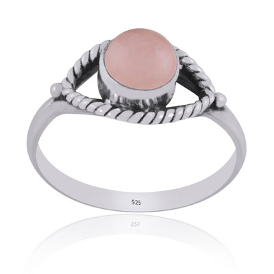 Stunning Handwork Around Rose Quartz Round Shape 925 Sterling Solid Silver Ring - R3401581-94