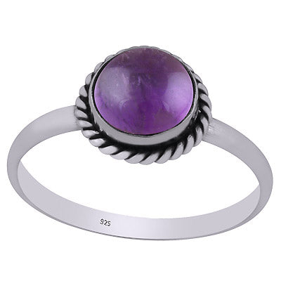 Stunning Wire Work Around Amethyst Round Shape 925 Sterling Solid Silver Ring - R3401587-1