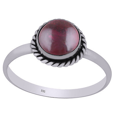 Stunning Wire Work Around Garnet Round Shape 925 Sterling Solid Silver Ring - R3401587-11