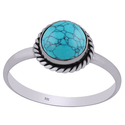 Stunning Wire Work Around Turquoise Round Shape 925 Sterling Solid Silver Ring - R3401587-15