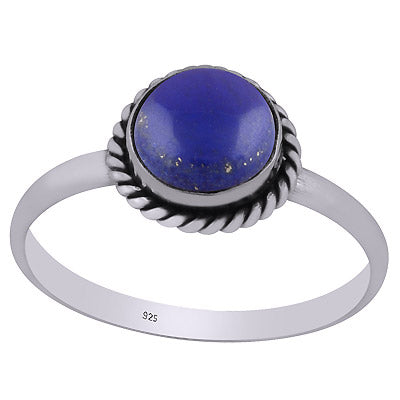 Stunning Wire Work Around Lapis Round Shape 925 Sterling Solid Silver Ring - R3401587-22