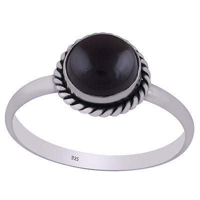 Stunning Wire Work Around Black Onyx Round Shape 925 Sterling Solid Silver Ring - R3401587-25