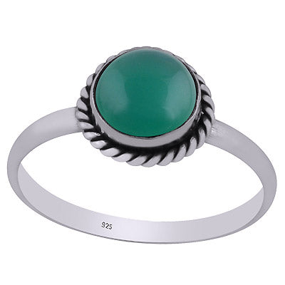 Stunning Wire Work Around Green Onyx Round Shape 925 Sterling Solid Silver Ring - R3401587-33