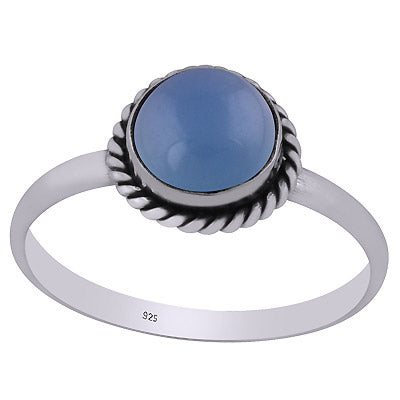 Stunning Wire Work Around Blue Chalcedony Round Shape 925 Sterling Solid Silver Ring - R3401587-34