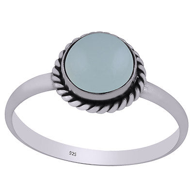 Stunning Wire Work Around Aqua Chalcedony Round Shape 925 Sterling Solid Silver Ring - R3401587-35