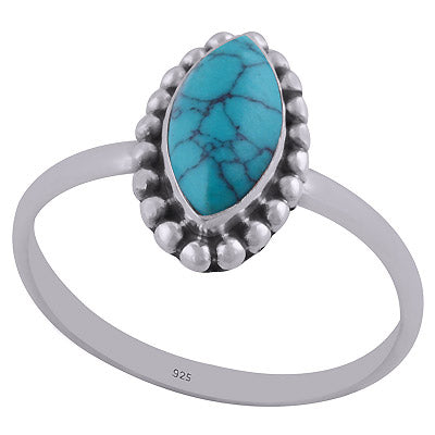 Stunning Rawa Work Around Turquoise Marquise Shape 925 Sterling Solid Silver Ring - R3401588-109